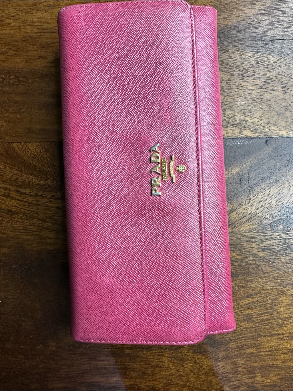 Prada Pink Saffiano Continental Wallet With Gold Logo